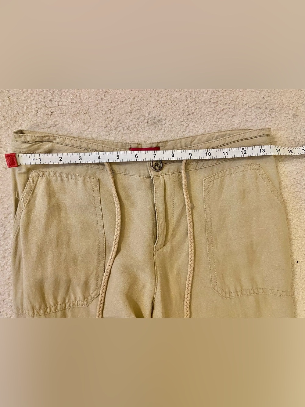 LINEN Beige Drawstring relaxed pants - Picture 4 of 7